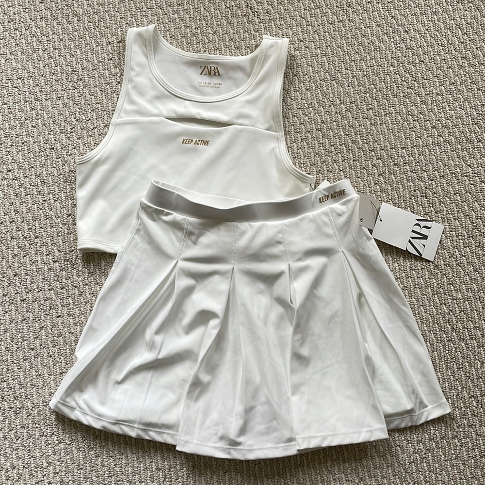 Zara Kids Sport Collection “keep active” Logo Tank Top and Skirt Set size 13-14